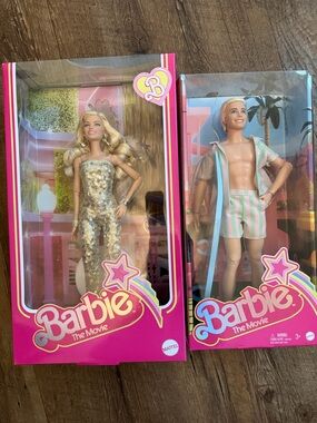 BARBIE THE MOVIE MARGOT ROBBIE BARBIE IN GOLD DISCO + KEN DOLL SET NIB gold